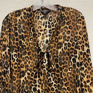 EXPRESS Leopard Print Pussy Bow Blouse